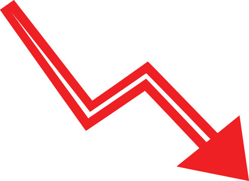 Red zigzag arrow pointing down showing a sharp decline or financial market drop Vector