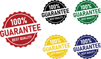 Fototapeta premium Four colorful guarantee badges with one hundred percent text and best quality claims