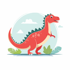 Naklejka premium Cute Cartoon Red Dinosaur Illustration