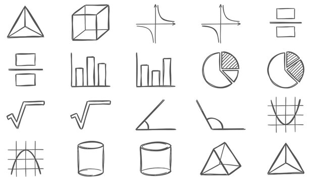 Hand-Drawn Mathematical and Geometric Concepts Silhouette Set - Essential Outline Symbols for Education and Analytical Studies