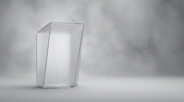 Minimalist Translucent Geometric Hexagonal Prism on Smokey Gray Background