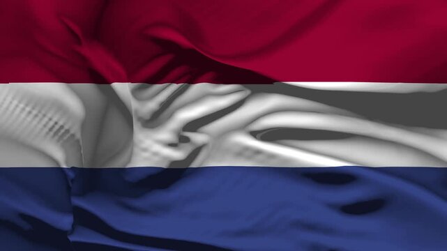 Closeup Netherlands Flag Wave Loop waving in wind Realistic Netherlands Flag background