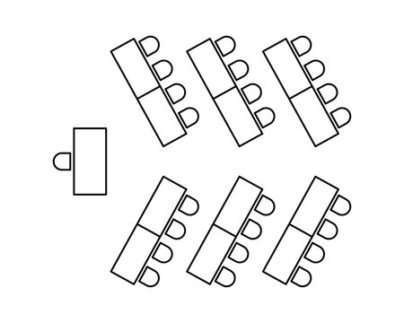 Auditorium seating chart template displaying layout with chair positions for events, seminars, and parliamentary sessions in outline design style.