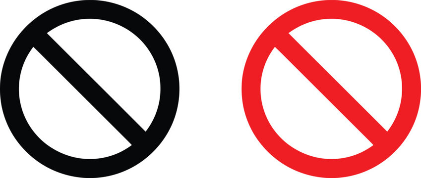 Black and red prohibition signs with a diagonal line inside a circle representing a ban or restricted access symbol Vector