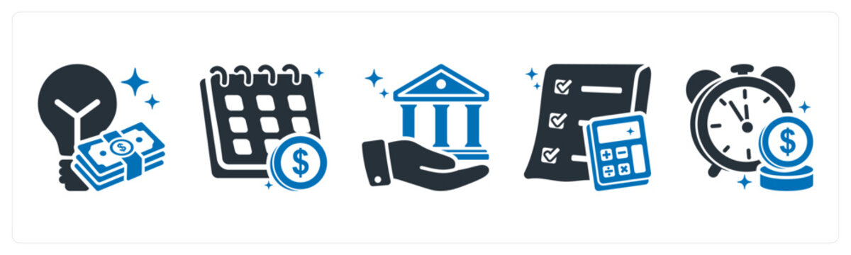 A set of 5 mix icons as smart investment, annual payment, banking services