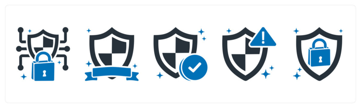 A set of 5 mix icons as cyber security, shield, shield check