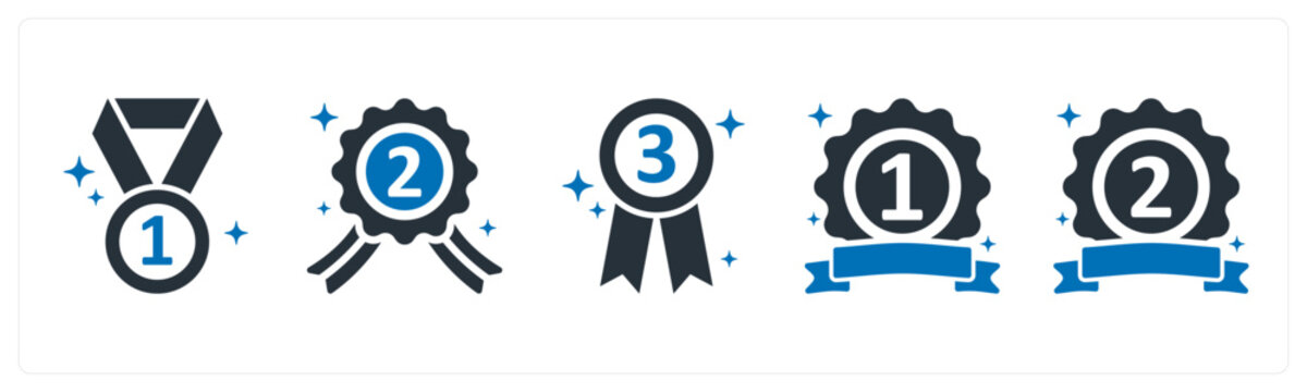 A set of 5 mix icons as first place, second place, third place