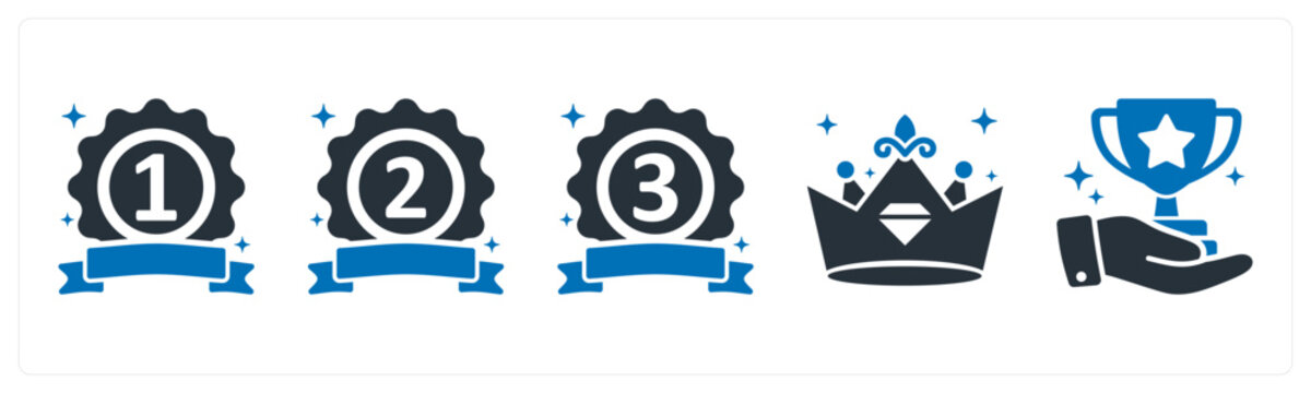 A set of 5 mix icons as first runner up, second runner up, third runner up