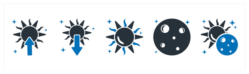 A set of 5 mix icons as sunrise, sunset, sun © popcornarts