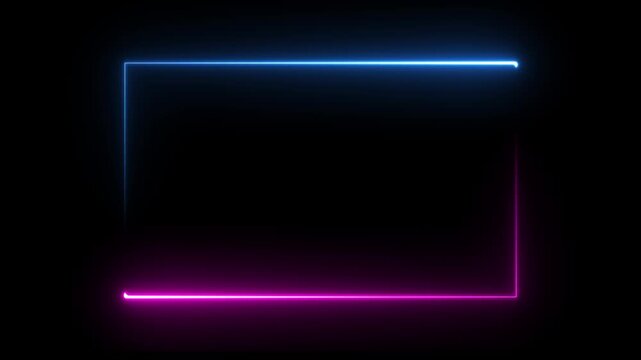 Seamless loop animated rectangle picture frame with two tone neon color isolated on transparent background.