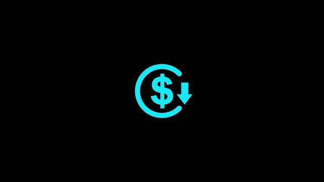 Dollar currency price drop concept. circle with down arrow moving animation.