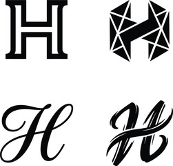 A specialized selection of four unique letter h typography logo designs in various artistic font styles. © Munna_SH
