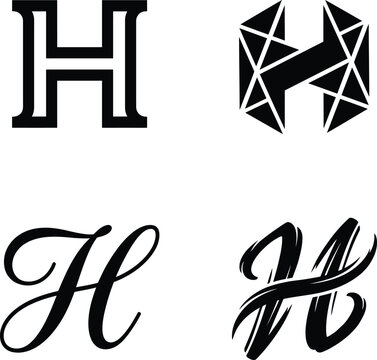 A specialized selection of four unique letter h typography logo designs in various artistic font styles.