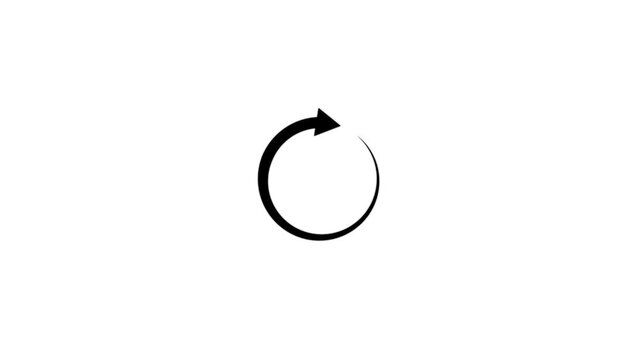 Animated white circular arrow icon on a black background.