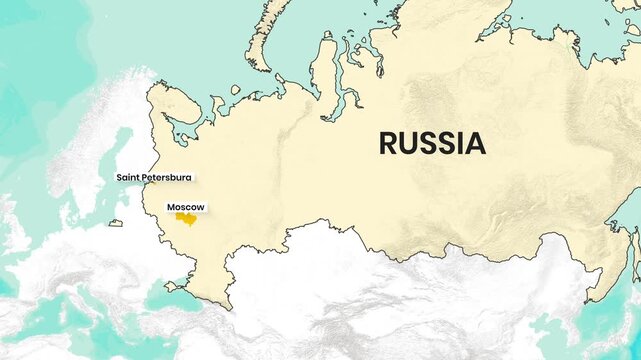 Animated map of Russia highlighting Moscow, Saint Petersburg, and Crimea