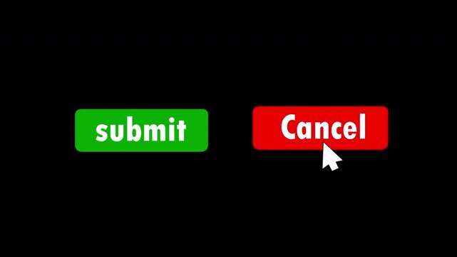 Submit and cancel interface buttons isolated on dark background in modern 2D style