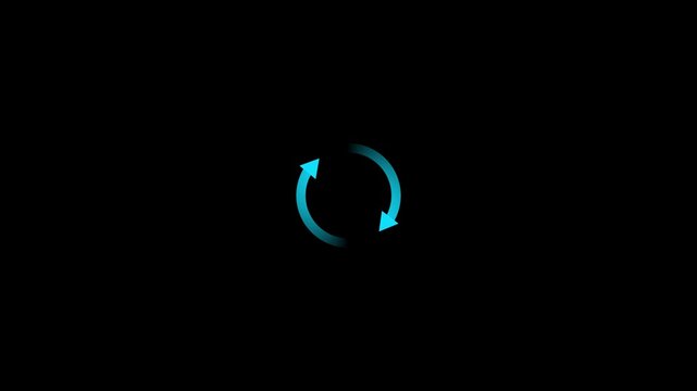 Circle arrow refresh icon animation with loading progress on black background.