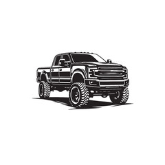 Modern lifted pickup truck vector illustration, black and white off-road 4x4 vehicle graphic, rugged monster truck silhouette for automotive branding © Adnan