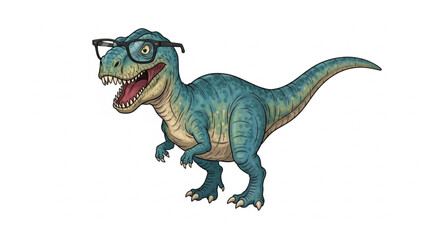 Funny Tyrannosaurus Rex dinosaur wearing glasses. © Retno