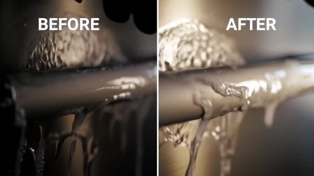 Before/After comparison metallic surface with a before and after treatment