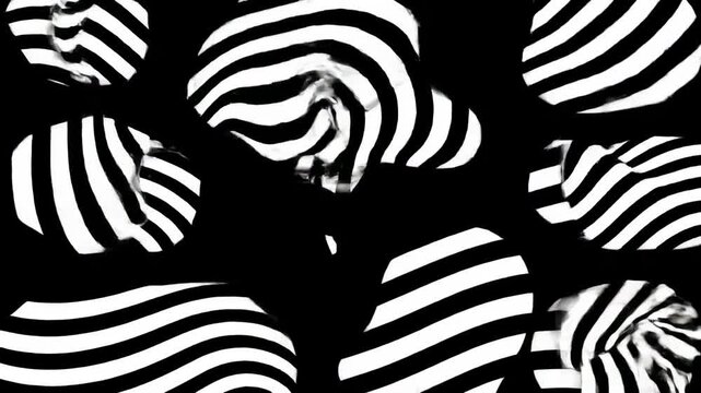 Black and white abstract with striped forms, evoking a body