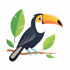 Obraz premium Stylized Toucan Perched on a Branch with Tropical Leaves