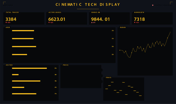 Futuristic hud interface with data visualization and technical graphs vector illustration