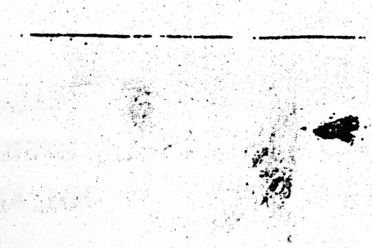 Distressed analog paper overlay with printed ink residue, photocopy scan artifacts and dirty texture, isolated on transparent background.