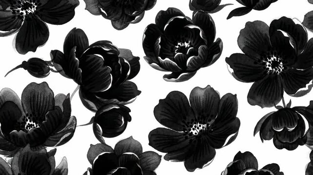 Black floral design on a white background, creating an elegant pattern
