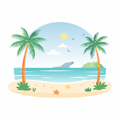 Obraz premium Tropical Beach Scene with Palm Trees and Ocean