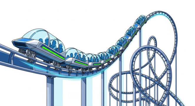 Futuristic roller coaster with a sleek train on a thrilling track.