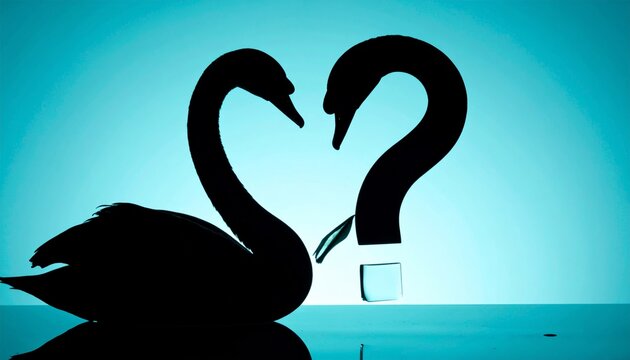 Swans in love with question mark.