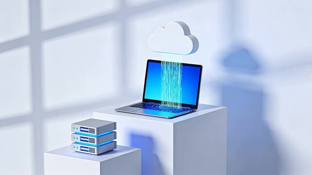 Laptop with cloud and servers
