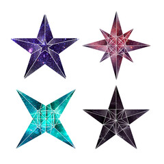 Obraz premium Colorful galaxy patterned geometrical shaped stars sticker set