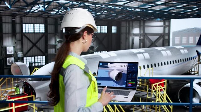 Aviation Manager Checks Aircraft Maintenance Records Using Computer