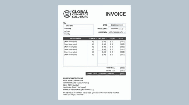 Clean Minimalist Professional Invoice Template with Simple Grayscale Layout for Company Financial Billing Records