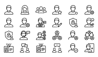 Fototapeta premium Minimal User Profile Management Line Icons with Editable Outline Stroke Vector Collection