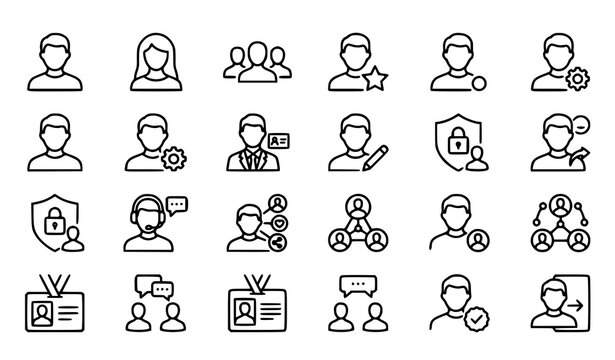 Minimal User Profile Management Line Icons with Editable Outline Stroke Vector Collection