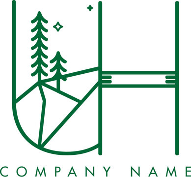Minimalistic Abstract Initial Letter UH Nature Outdoor Line Art Logo Design