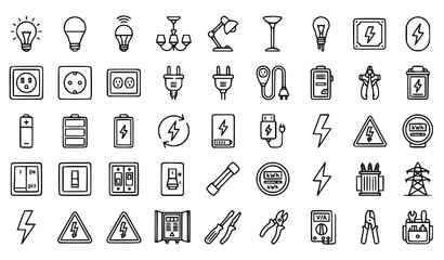 Electrical line icon vector set with electric bulb socket and power symbols © labu