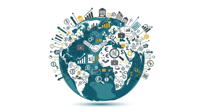 Globe with colorful icons around it.