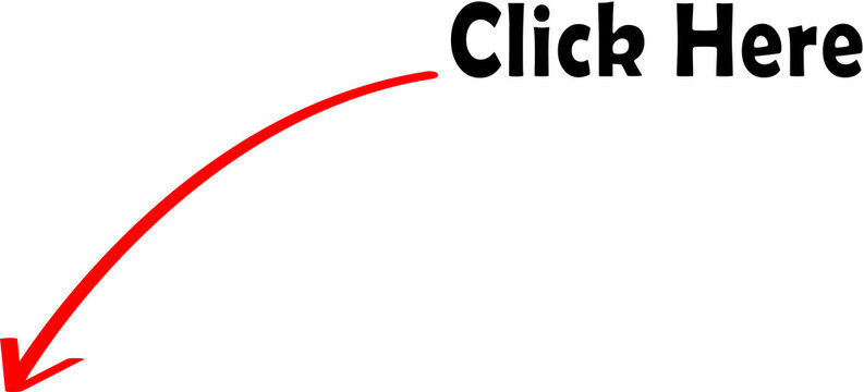 Red arrow cursor pointing to click here button on transparent background