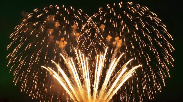 Two fireworks exploding in night sky for creative digital media and visual arts