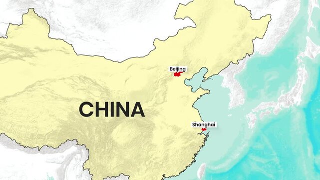 Animated Map of China with Pulsing Beijing and Shanghai Location Markers