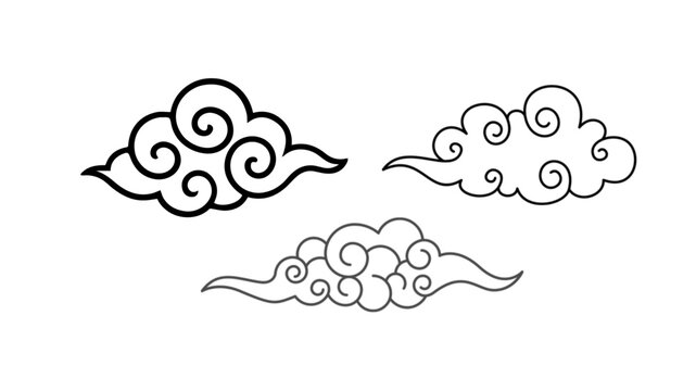 Traditional oriental auspicious clouds vector line art set&rdquo; 