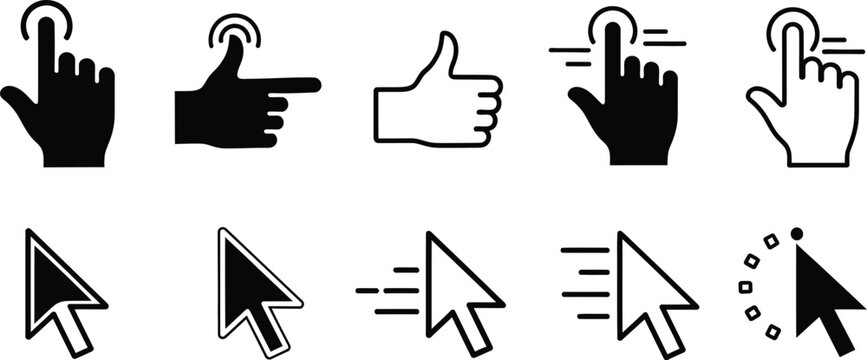 Computer Mouse Cursors and Hand Icons Graphic Design Elements