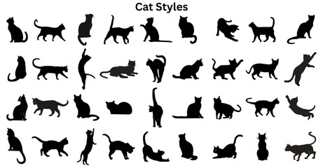 Obraz premium Black Cat Silhouette Multiple Poses Actions Icons Bundle (Vector Set)