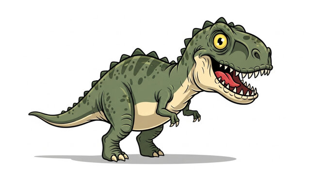 Green Tyrannosaurus Rex Dinosaur Cartoon Illustration.