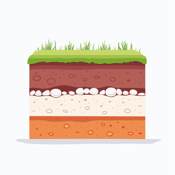 Cross-section of soil layers with grass on top
