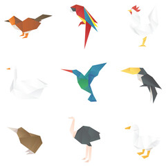 Fototapeta premium Cute birds craft png geometric cut out collection